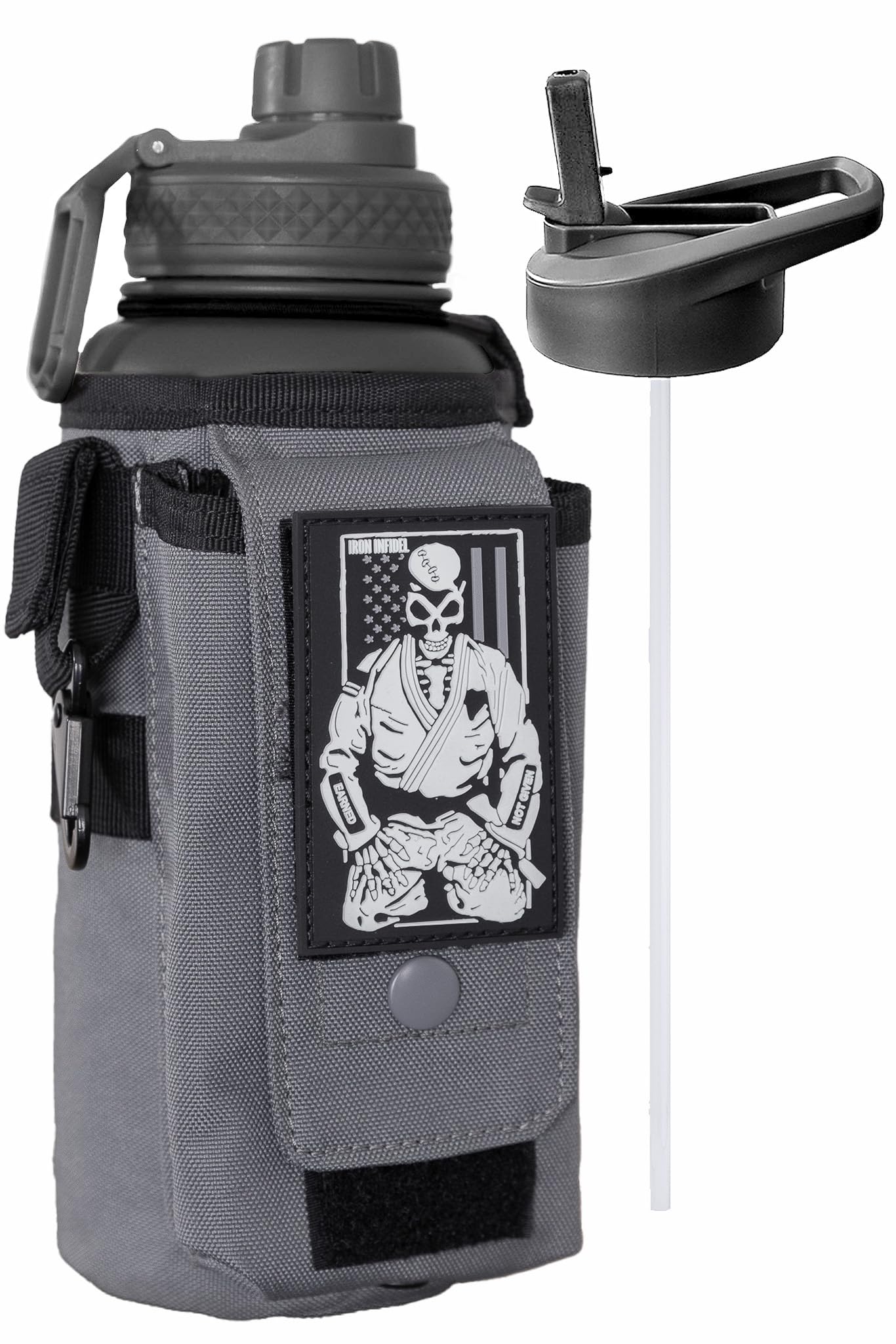 Iron Infidel Battle Bottle - Half Gallon Insulated Water Bottle with Paracord Handle, Large 64 oz Stainless Steel Water Jug with Rugged, Removable Sleeve for Keys, Wallet & Phone (Brown Recluse 2L)